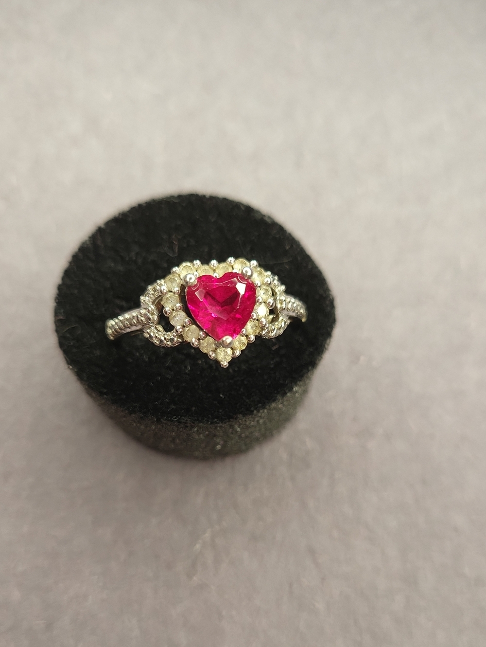 Heart-Shaped Ruby-Red Halo Ring - Women Jewelry